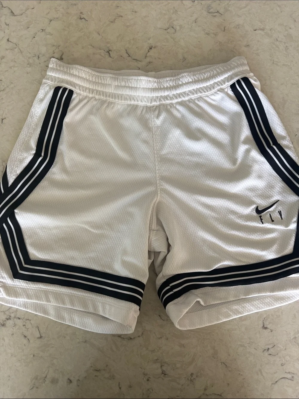 Nike White Boys' Athletic Shorts with Black Stripe Trim